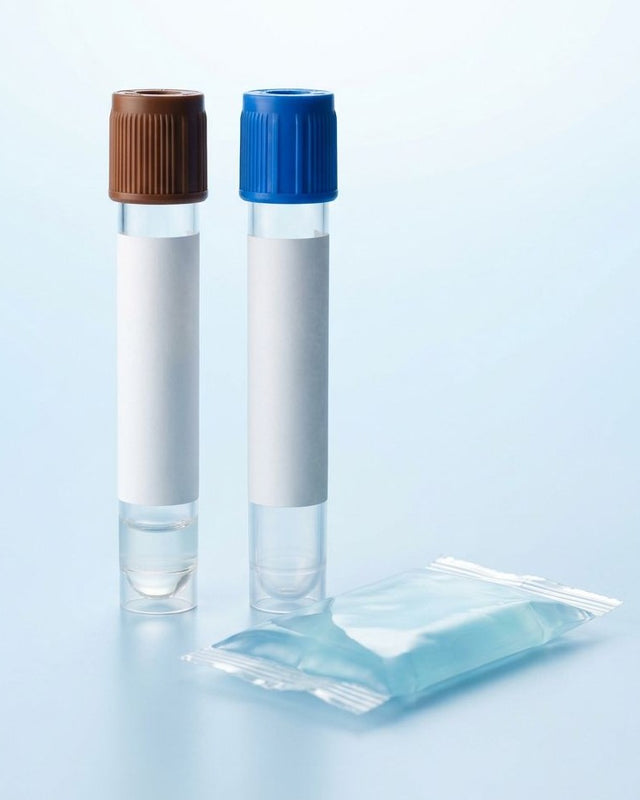 What goes in a GutID Pro kit: the brown-cap tube for Titan-1, the blue-cap tube for the lab panels and a gel ice pack